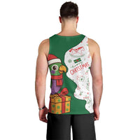 Dominica Christmas Men Tank Top with Parrot Gift Box and Festive Pattern Design - Wonder Print Shop