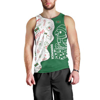 Dominica Christmas Men Tank Top with Parrot Gift Box and Festive Pattern Design - Wonder Print Shop