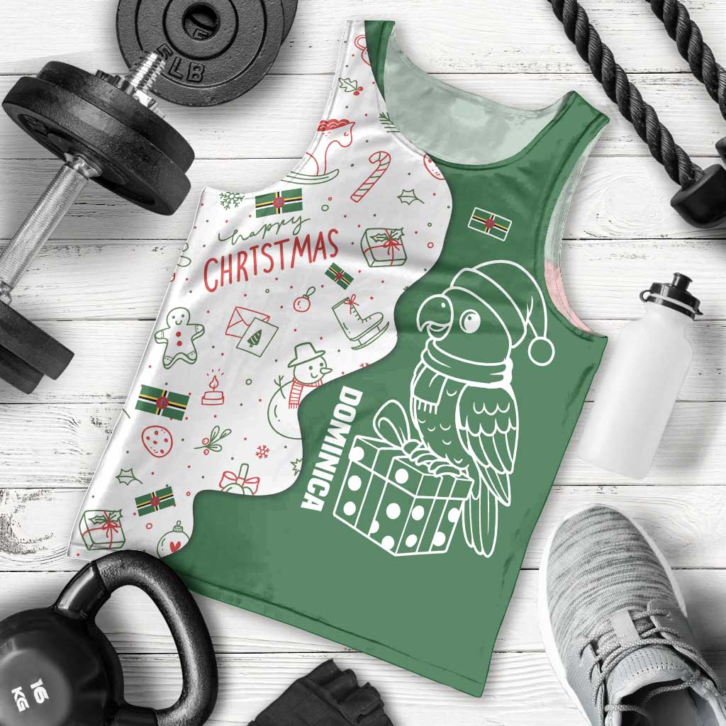 Dominica Christmas Men Tank Top with Parrot Gift Box and Festive Pattern Design - Wonder Print Shop