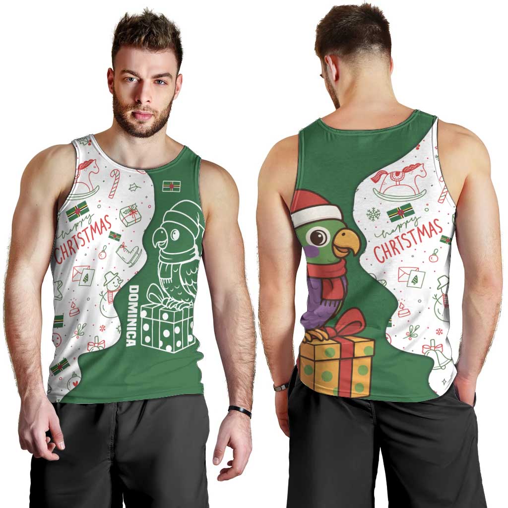 Dominica Christmas Men Tank Top with Parrot Gift Box and Festive Pattern Design - Wonder Print Shop