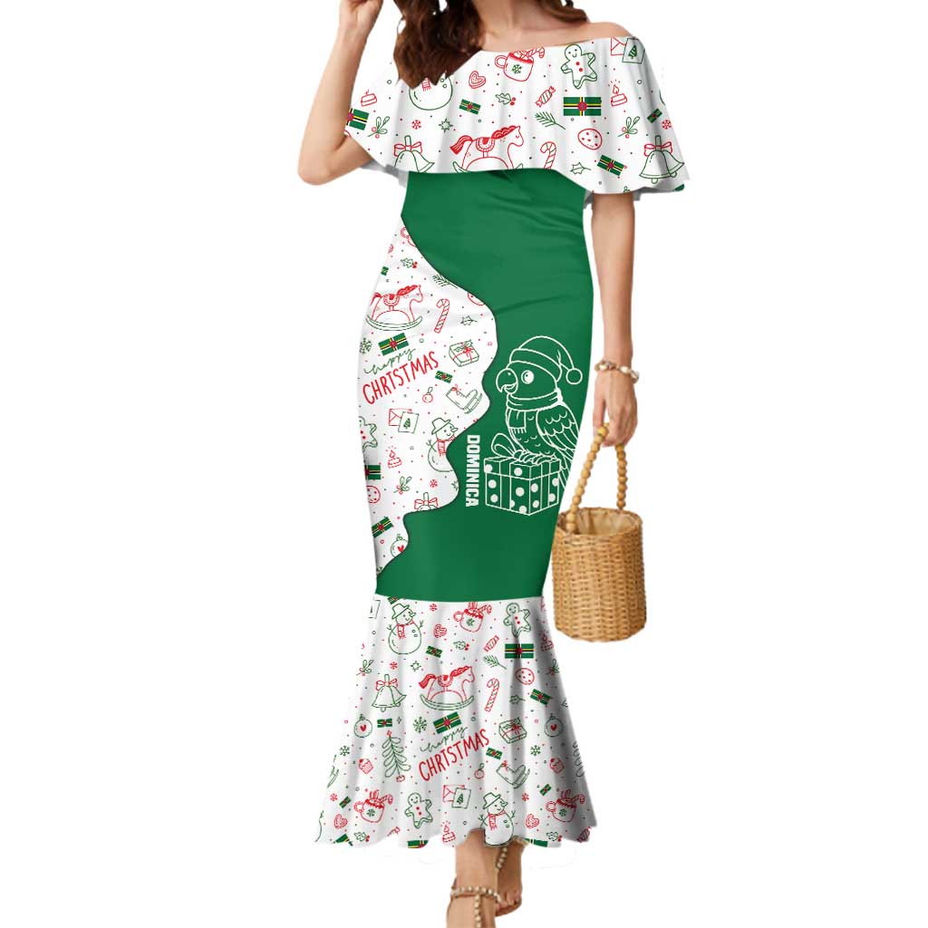 Dominica Christmas Mermaid Dress with Parrot Gift Box and Festive Pattern Design - Wonder Print Shop