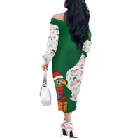 Dominica Christmas Off The Shoulder Long Sleeve Dress with Parrot Gift Box and Festive Pattern Design - Wonder Print Shop