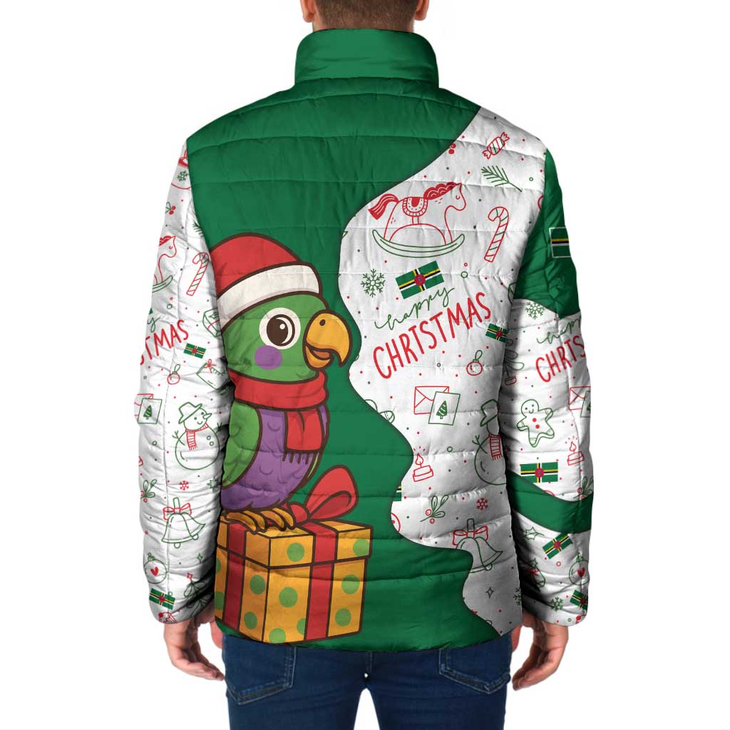 Dominica Christmas Padded Jacket with Parrot Gift Box and Festive Pattern Design - Wonder Print Shop