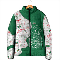 Dominica Christmas Padded Jacket with Parrot Gift Box and Festive Pattern Design - Wonder Print Shop