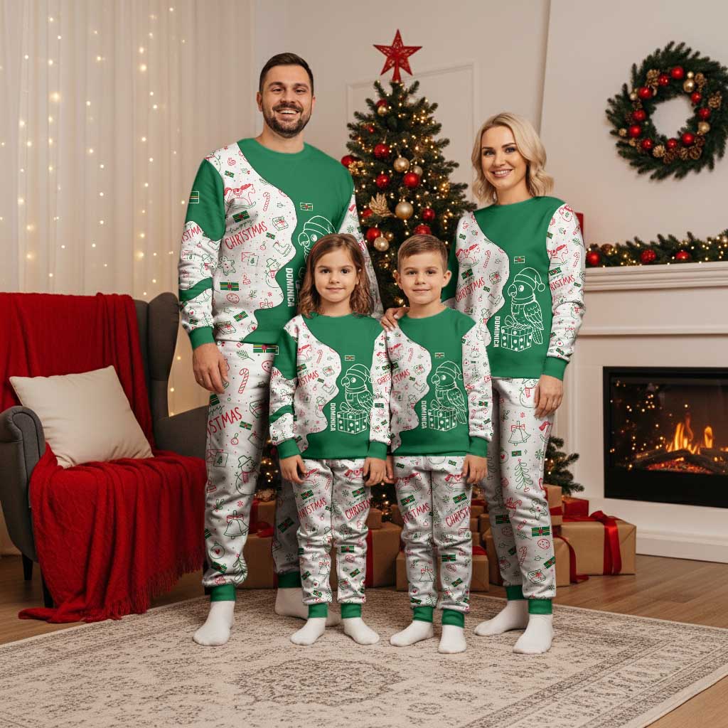 Dominica Christmas Pajama Set with Parrot Gift Box and Festive Pattern Design - Wonder Print Shop