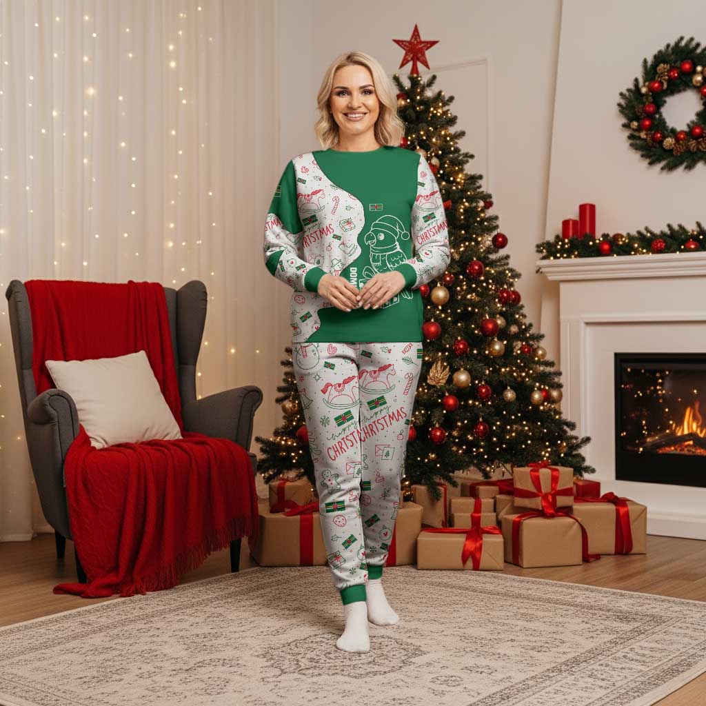 Dominica Christmas Pajama Set with Parrot Gift Box and Festive Pattern Design - Wonder Print Shop