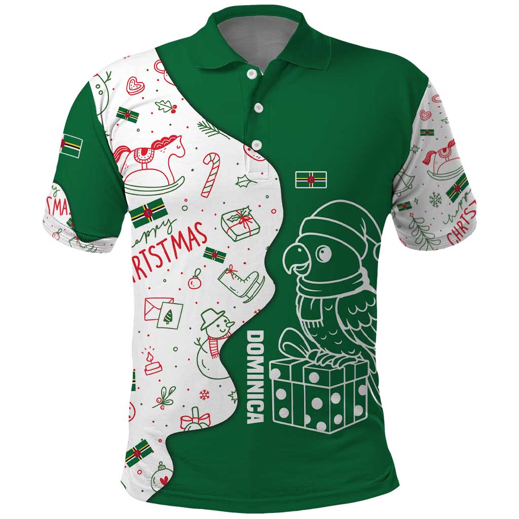Dominica Christmas Polo Shirt with Parrot Gift Box and Festive Pattern Design - Wonder Print Shop