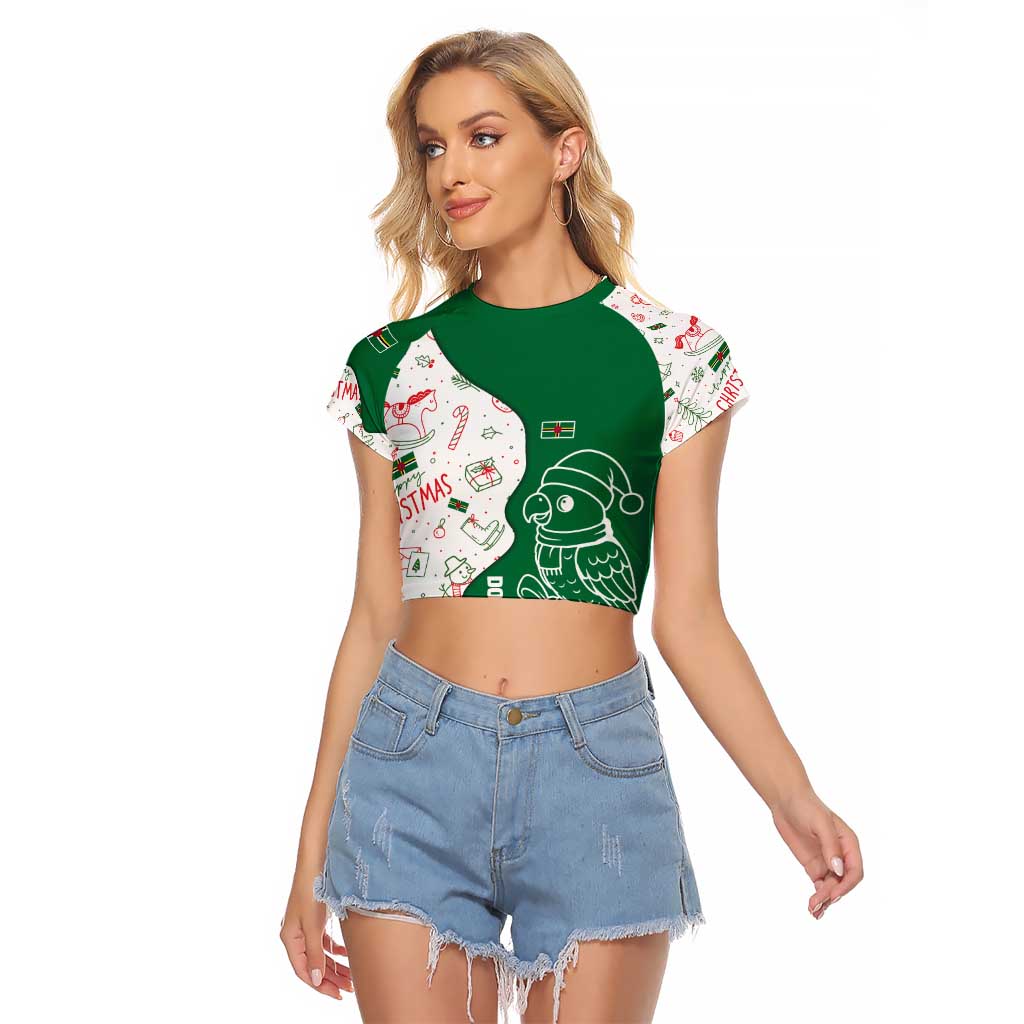 Dominica Christmas Raglan Cropped T Shirt with Parrot Gift Box and Festive Pattern Design - Wonder Print Shop