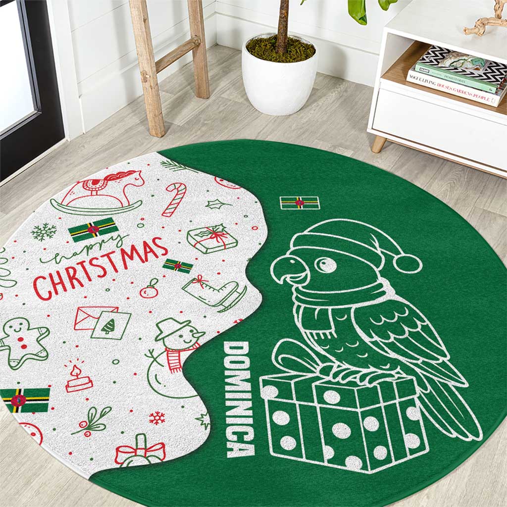 Dominica Christmas Round Carpet with Parrot Gift Box and Festive Pattern Design - Wonder Print Shop