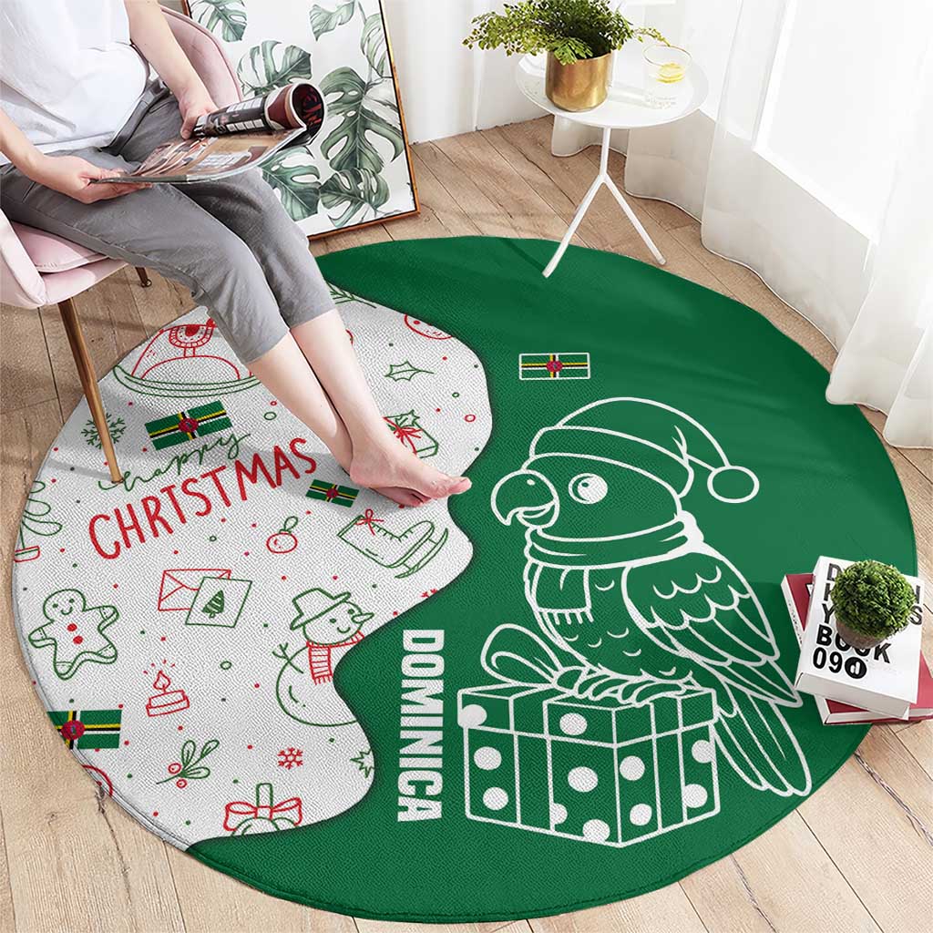 Dominica Christmas Round Carpet with Parrot Gift Box and Festive Pattern Design - Wonder Print Shop