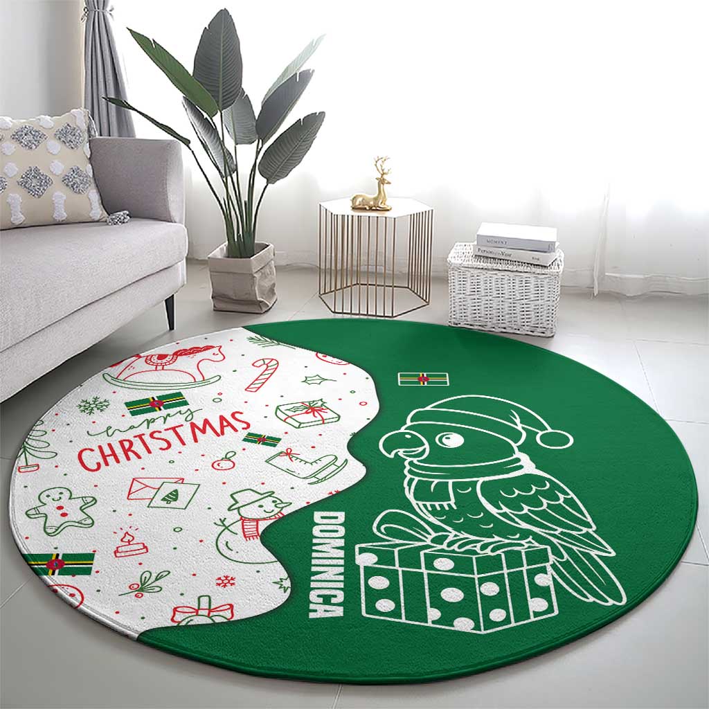 Dominica Christmas Round Carpet with Parrot Gift Box and Festive Pattern Design - Wonder Print Shop