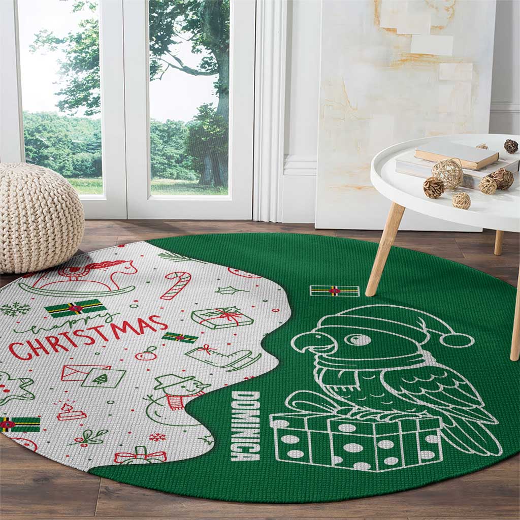Dominica Christmas Round Carpet with Parrot Gift Box and Festive Pattern Design - Wonder Print Shop