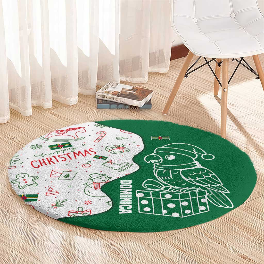 Dominica Christmas Round Carpet with Parrot Gift Box and Festive Pattern Design - Wonder Print Shop