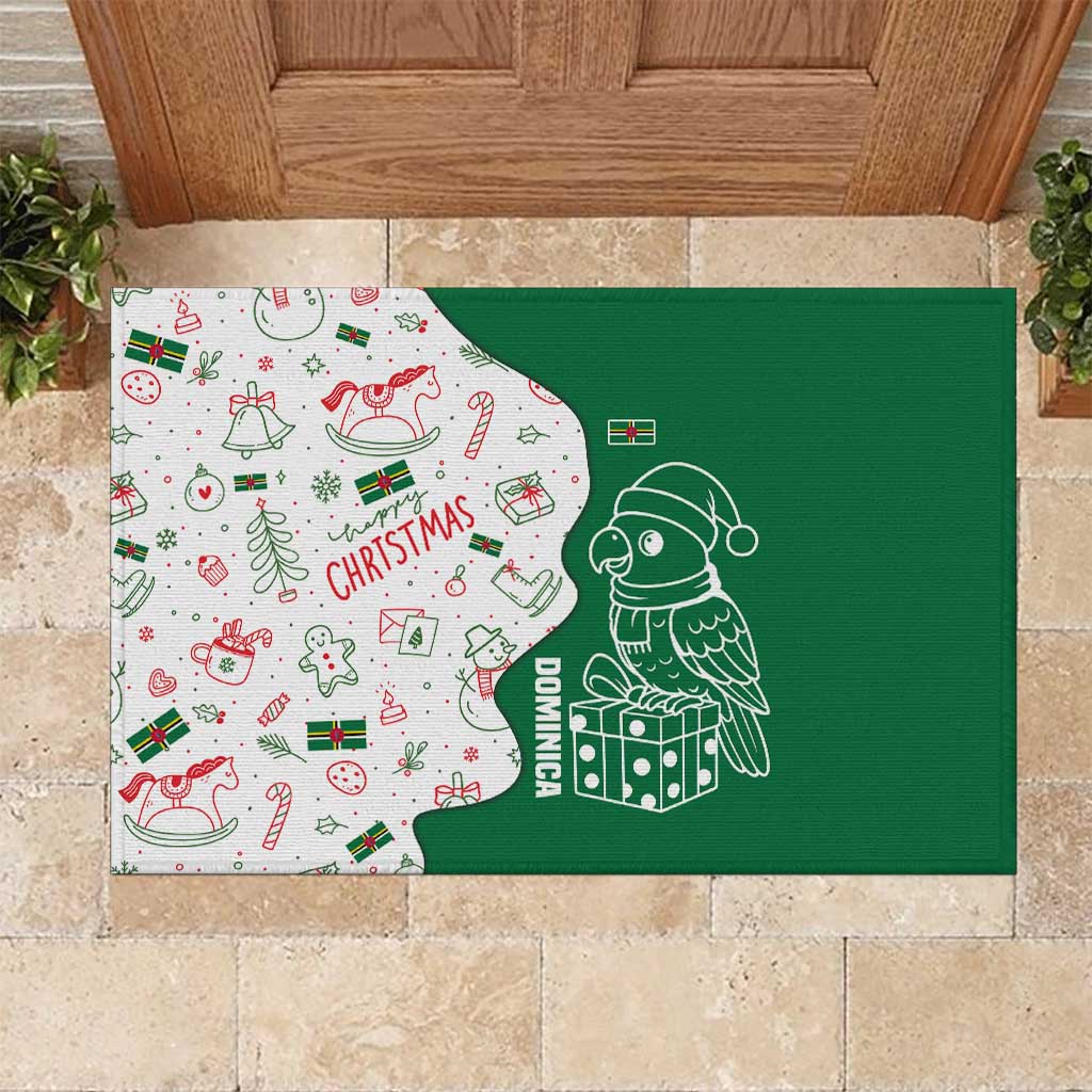 Dominica Christmas Rubber Doormat with Parrot Gift Box and Festive Pattern Design - Wonder Print Shop