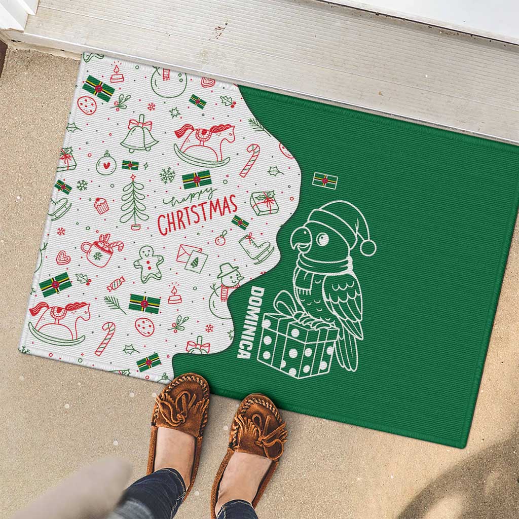 Dominica Christmas Rubber Doormat with Parrot Gift Box and Festive Pattern Design - Wonder Print Shop