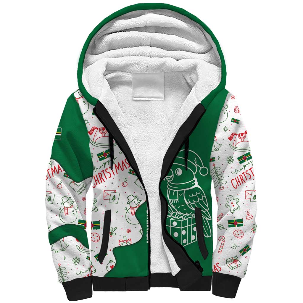 Dominica Christmas Sherpa Hoodie with Parrot Gift Box and Festive Pattern Design - Wonder Print Shop