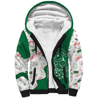Dominica Christmas Sherpa Hoodie with Parrot Gift Box and Festive Pattern Design - Wonder Print Shop
