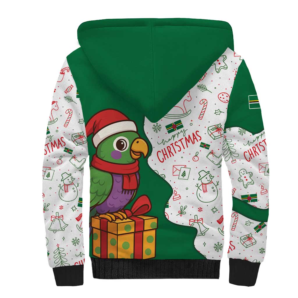 Dominica Christmas Sherpa Hoodie with Parrot Gift Box and Festive Pattern Design - Wonder Print Shop