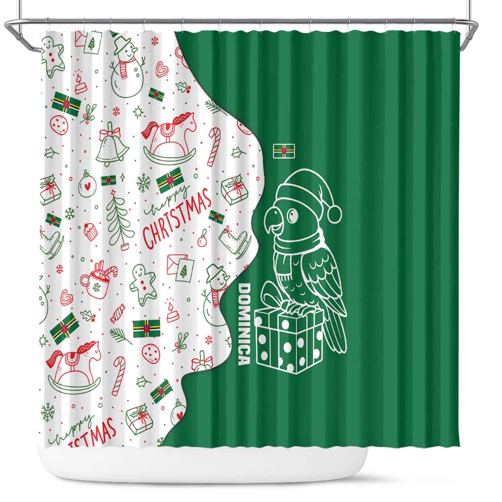 Dominica Christmas Shower Curtain with Parrot Gift Box and Festive Pattern Design - Wonder Print Shop