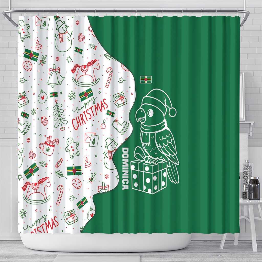 Dominica Christmas Shower Curtain with Parrot Gift Box and Festive Pattern Design - Wonder Print Shop