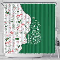 Dominica Christmas Shower Curtain with Parrot Gift Box and Festive Pattern Design - Wonder Print Shop