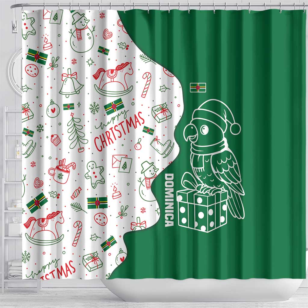 Dominica Christmas Shower Curtain with Parrot Gift Box and Festive Pattern Design - Wonder Print Shop