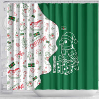 Dominica Christmas Shower Curtain with Parrot Gift Box and Festive Pattern Design - Wonder Print Shop