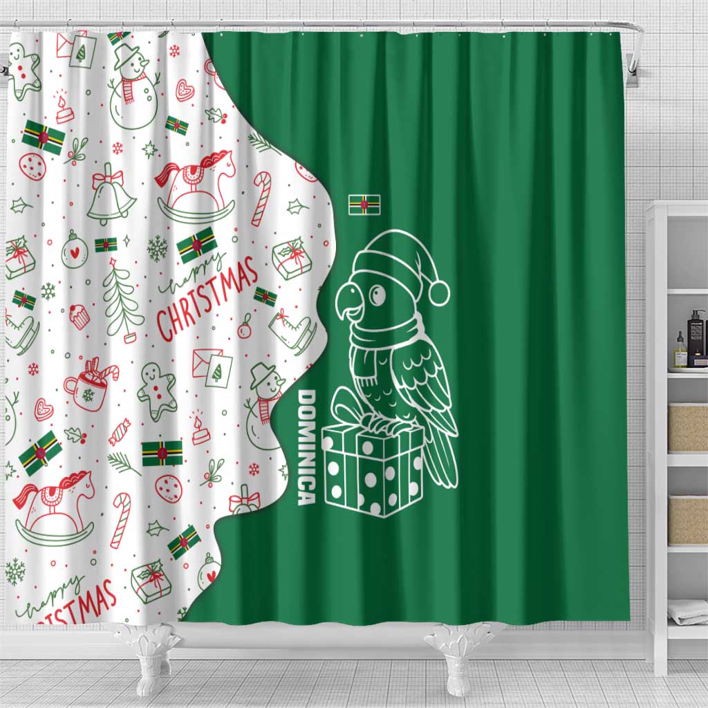 Dominica Christmas Shower Curtain with Parrot Gift Box and Festive Pattern Design - Wonder Print Shop