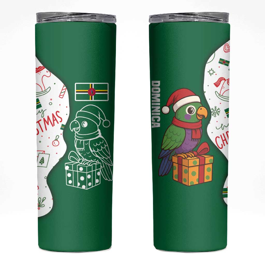 Dominica Christmas Skinny Tumbler with Parrot Gift Box and Festive Pattern Design - Wonder Print Shop