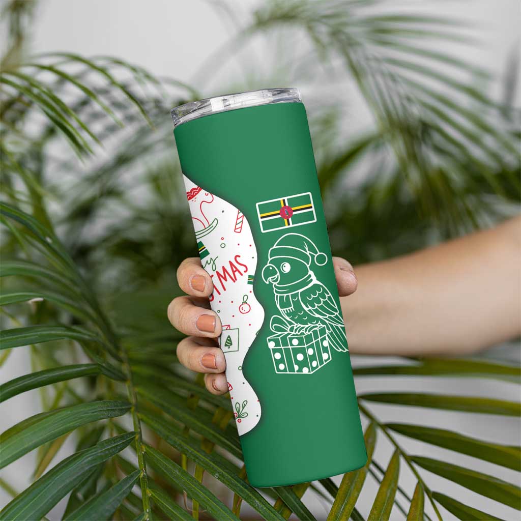 Dominica Christmas Skinny Tumbler with Parrot Gift Box and Festive Pattern Design - Wonder Print Shop