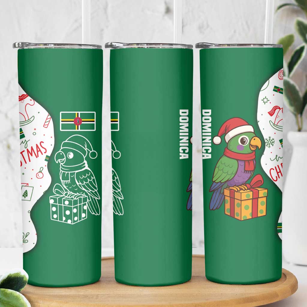 Dominica Christmas Skinny Tumbler with Parrot Gift Box and Festive Pattern Design - Wonder Print Shop