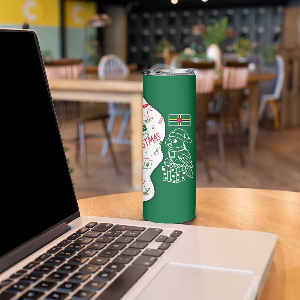 Dominica Christmas Skinny Tumbler with Parrot Gift Box and Festive Pattern Design - Wonder Print Shop