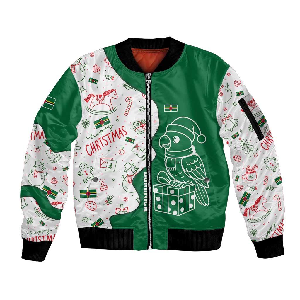 Dominica Christmas Sleeve Zip Bomber Jacket with Parrot Gift Box and Festive Pattern Design - Wonder Print Shop