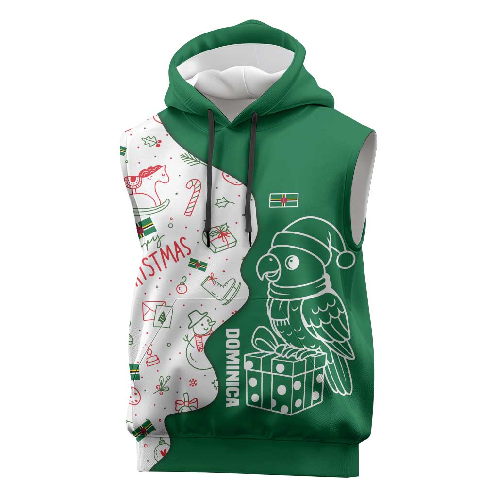 Dominica Christmas Sleeveless Hoodie with Parrot Gift Box and Festive Pattern Design - Wonder Print Shop