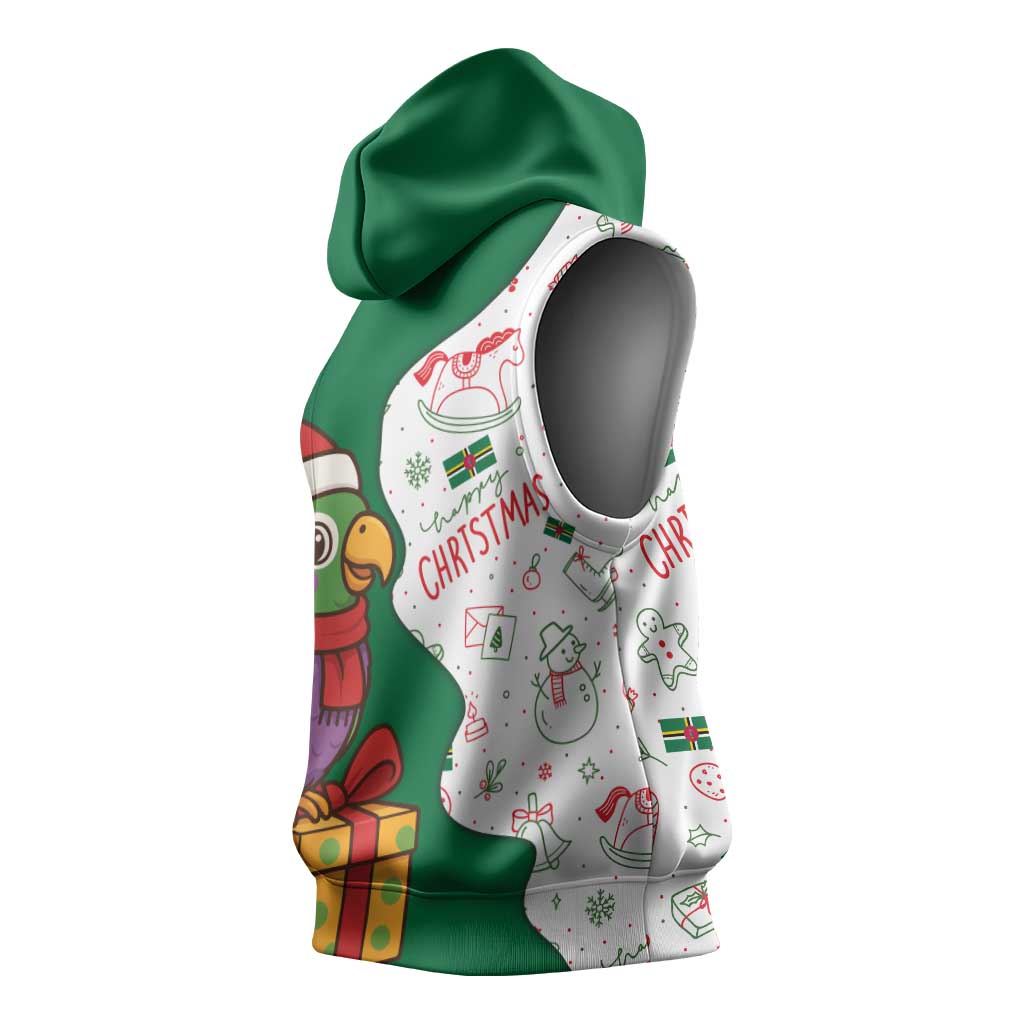 Dominica Christmas Sleeveless Hoodie with Parrot Gift Box and Festive Pattern Design - Wonder Print Shop