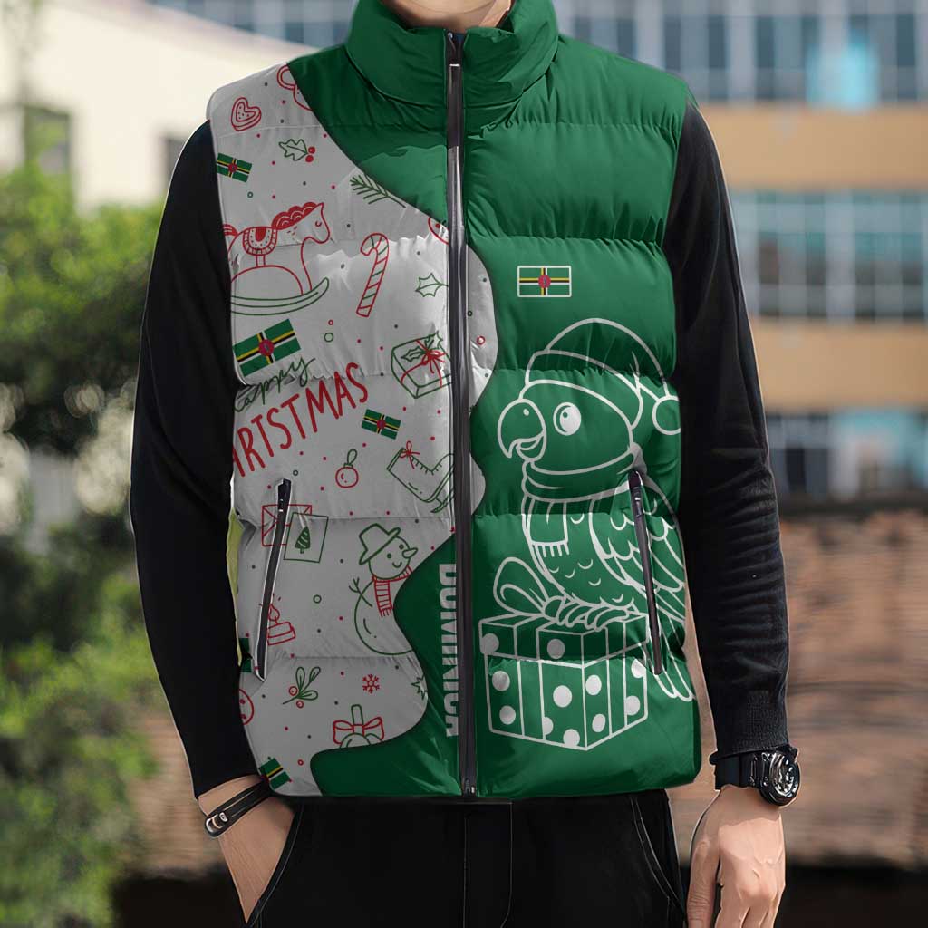 Dominica Christmas Sleeveless Puffer Jacket with Parrot Gift Box and Festive Pattern Design - Wonder Print Shop