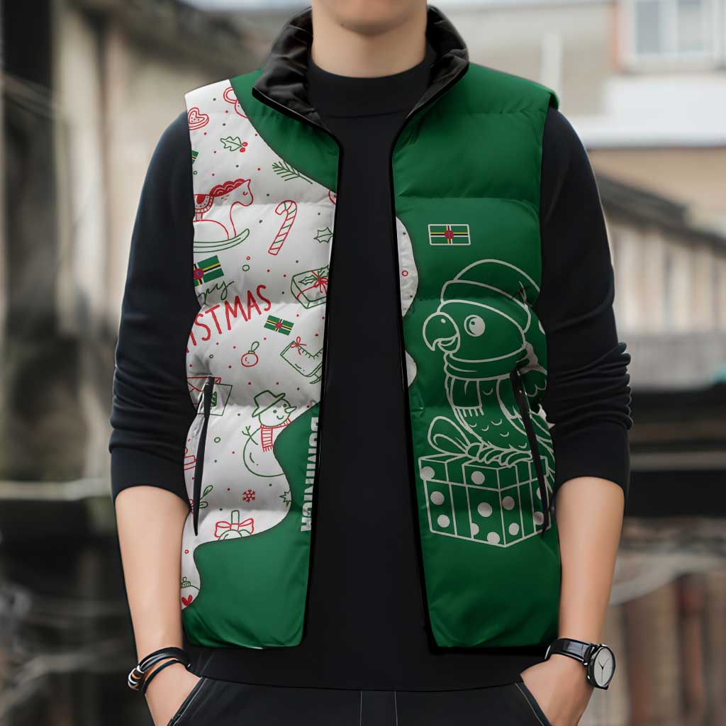 Dominica Christmas Sleeveless Puffer Jacket with Parrot Gift Box and Festive Pattern Design - Wonder Print Shop