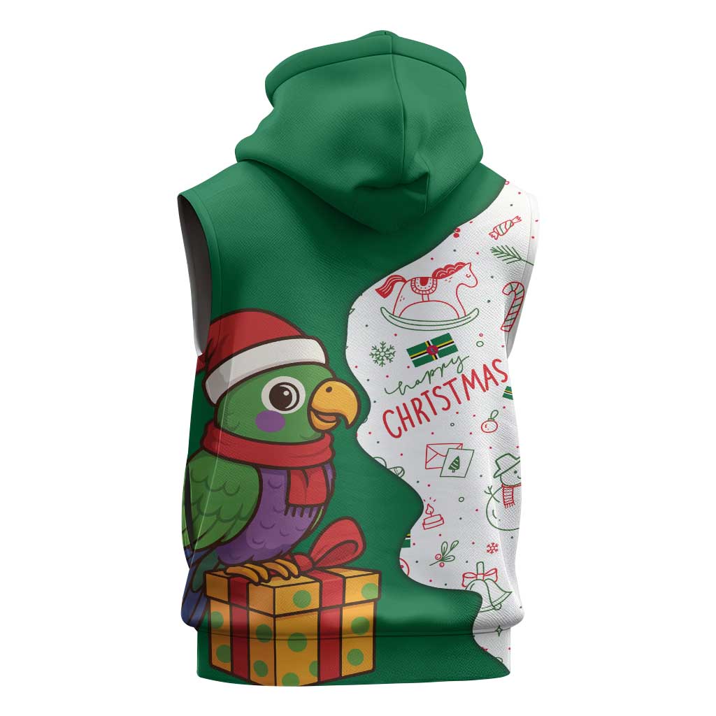 Dominica Christmas Sleeveless Zip Hoodie with Parrot Gift Box and Festive Pattern Design - Wonder Print Shop