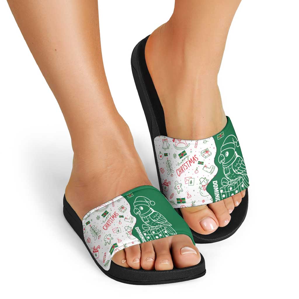 Dominica Christmas Slide Sandals with Parrot Gift Box and Festive Pattern Design - Wonder Print Shop