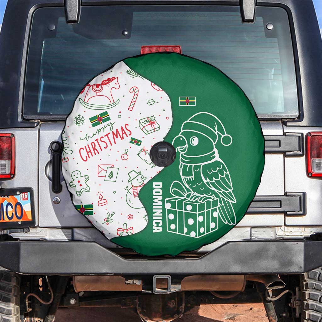 Dominica Christmas Spare Tire Cover with Parrot Gift Box and Festive Pattern Design - Wonder Print Shop