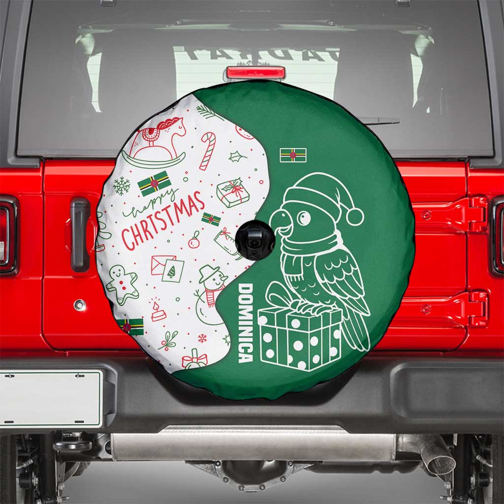 Dominica Christmas Spare Tire Cover with Parrot Gift Box and Festive Pattern Design - Wonder Print Shop