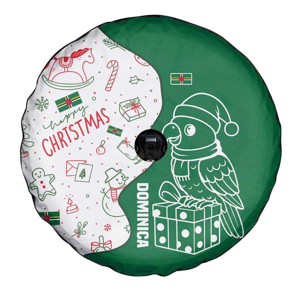 Dominica Christmas Spare Tire Cover with Parrot Gift Box and Festive Pattern Design - Wonder Print Shop