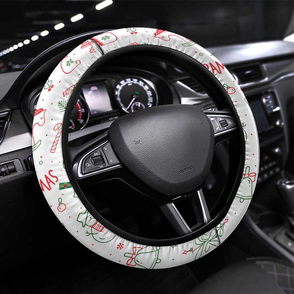 Dominica Christmas Steering Wheel Cover with Parrot Gift Box and Festive Pattern Design - Wonder Print Shop