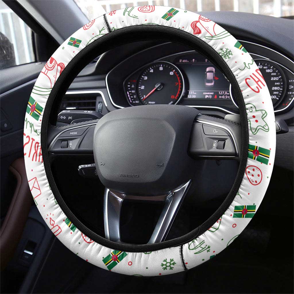 Dominica Christmas Steering Wheel Cover with Parrot Gift Box and Festive Pattern Design - Wonder Print Shop