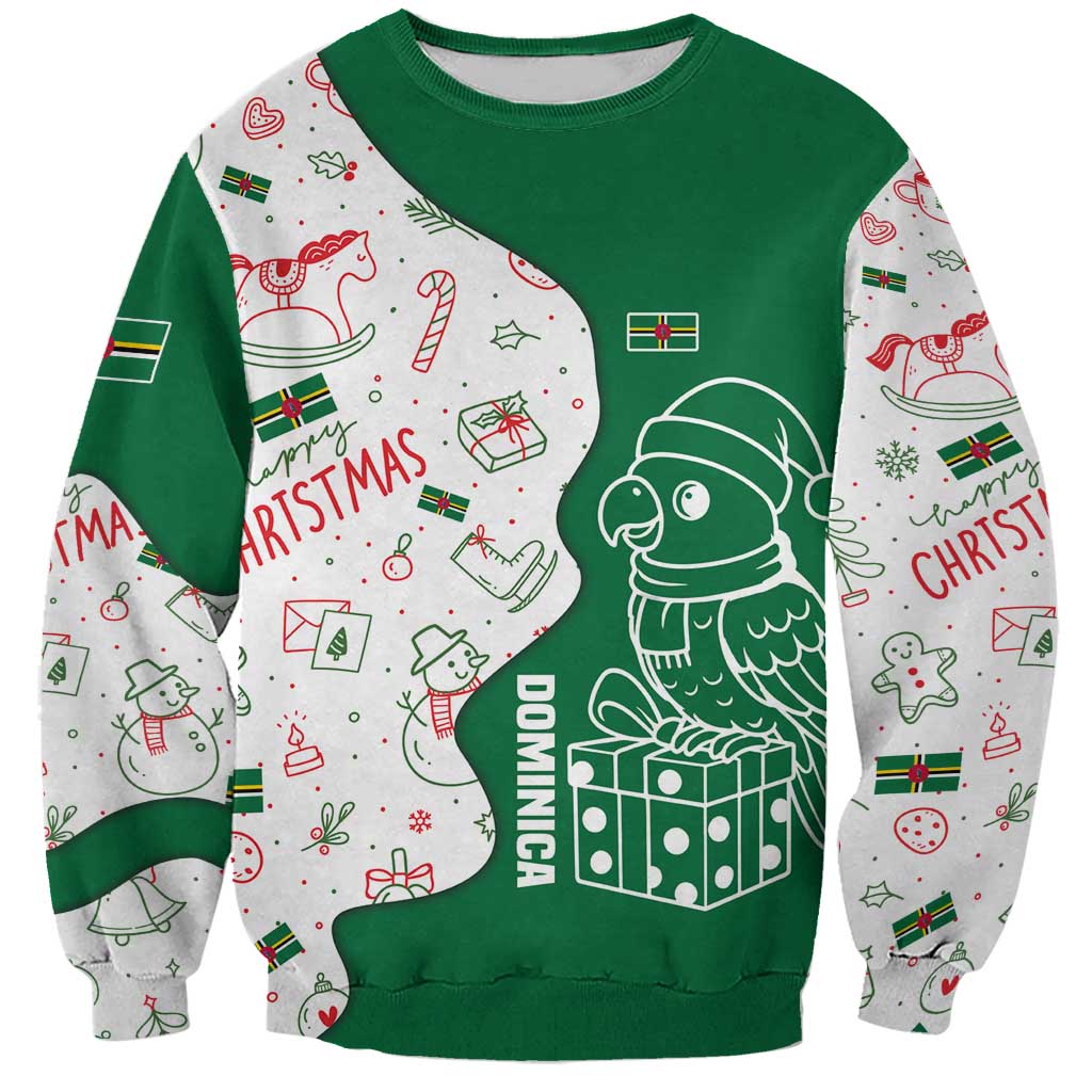 Dominica Christmas Sweatshirt with Parrot Gift Box and Festive Pattern Design - Wonder Print Shop