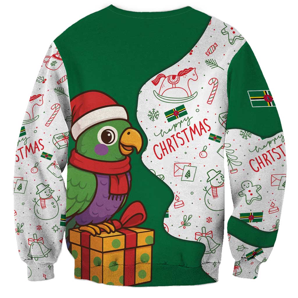 Dominica Christmas Sweatshirt with Parrot Gift Box and Festive Pattern Design - Wonder Print Shop