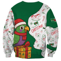 Dominica Christmas Sweatshirt with Parrot Gift Box and Festive Pattern Design - Wonder Print Shop