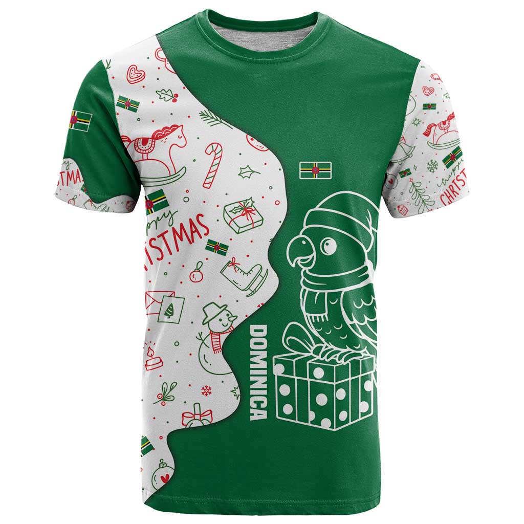 Dominica Christmas T Shirt with Parrot Gift Box and Festive Pattern Design - Wonder Print Shop
