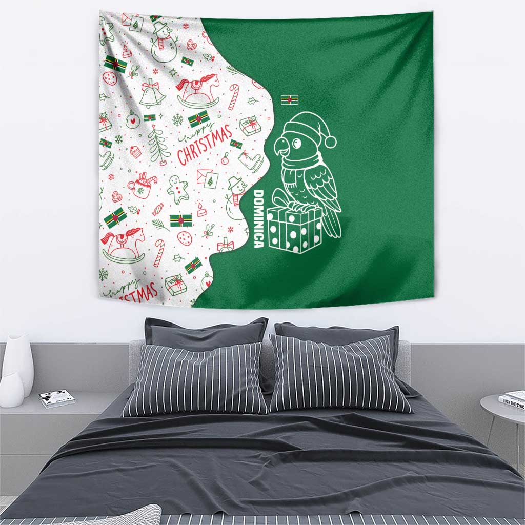 Dominica Christmas Tapestry with Parrot Gift Box and Festive Pattern Design - Wonder Print Shop