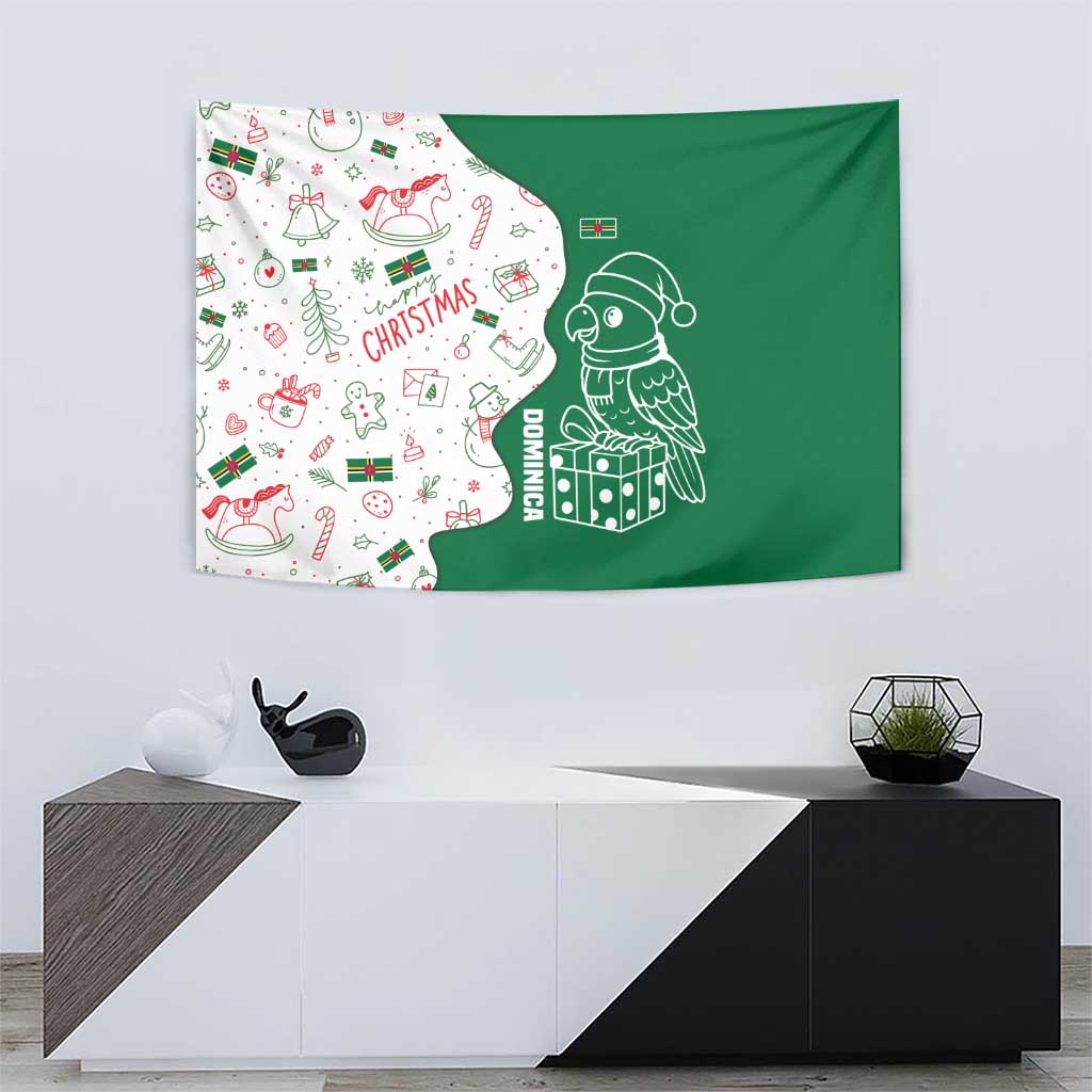 Dominica Christmas Tapestry with Parrot Gift Box and Festive Pattern Design - Wonder Print Shop